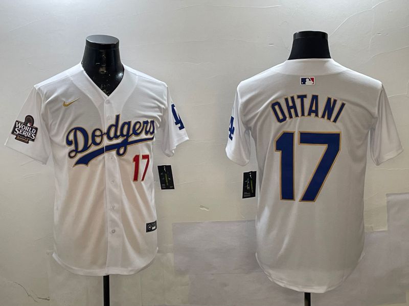 Men Los Angeles Dodgers #17 Ohtani White Gold Game 2025 Nike MLB Jersey style 02255